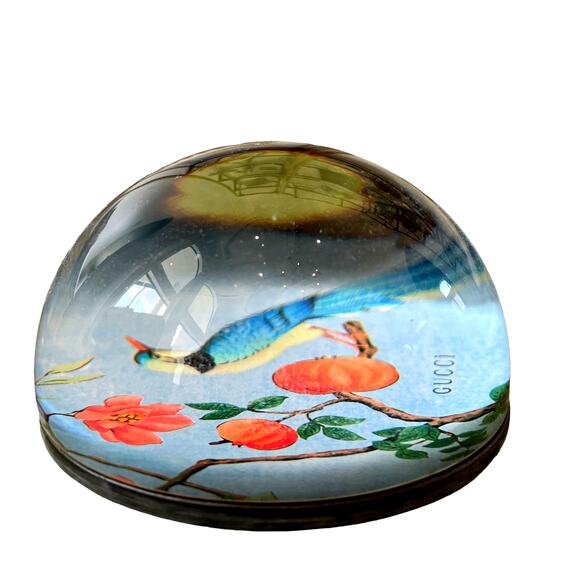 Authentic GUCCI Floral Bird Paperweight with Tian Print Blue Holiday Boxed Gift - Picture 2 of 11